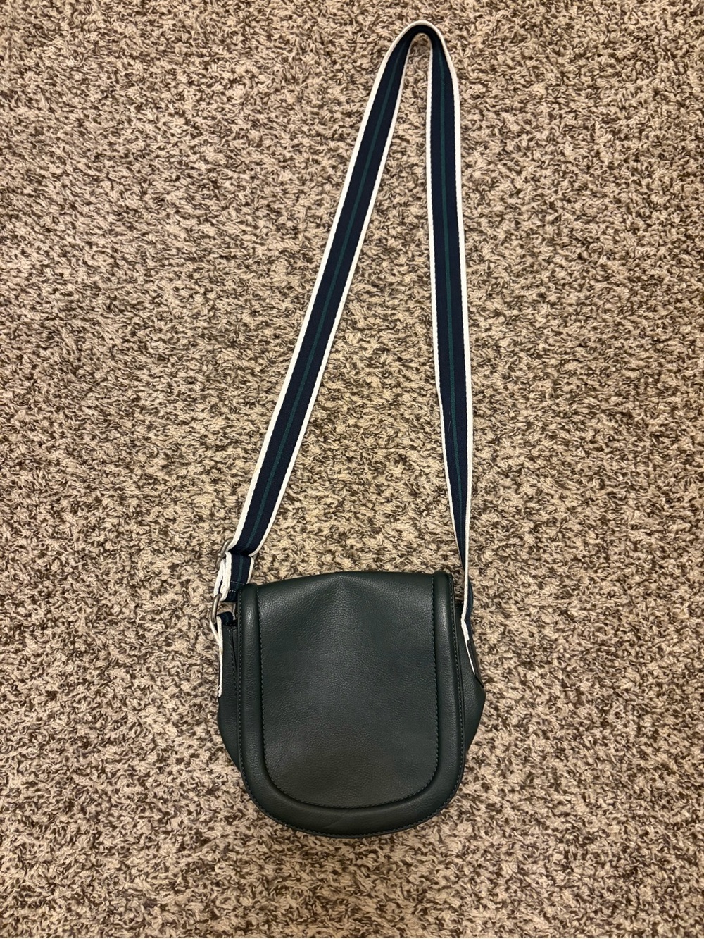 Abercrombie & Fitch Forest Green Pebble Leather Crossbody with Striped Strap
